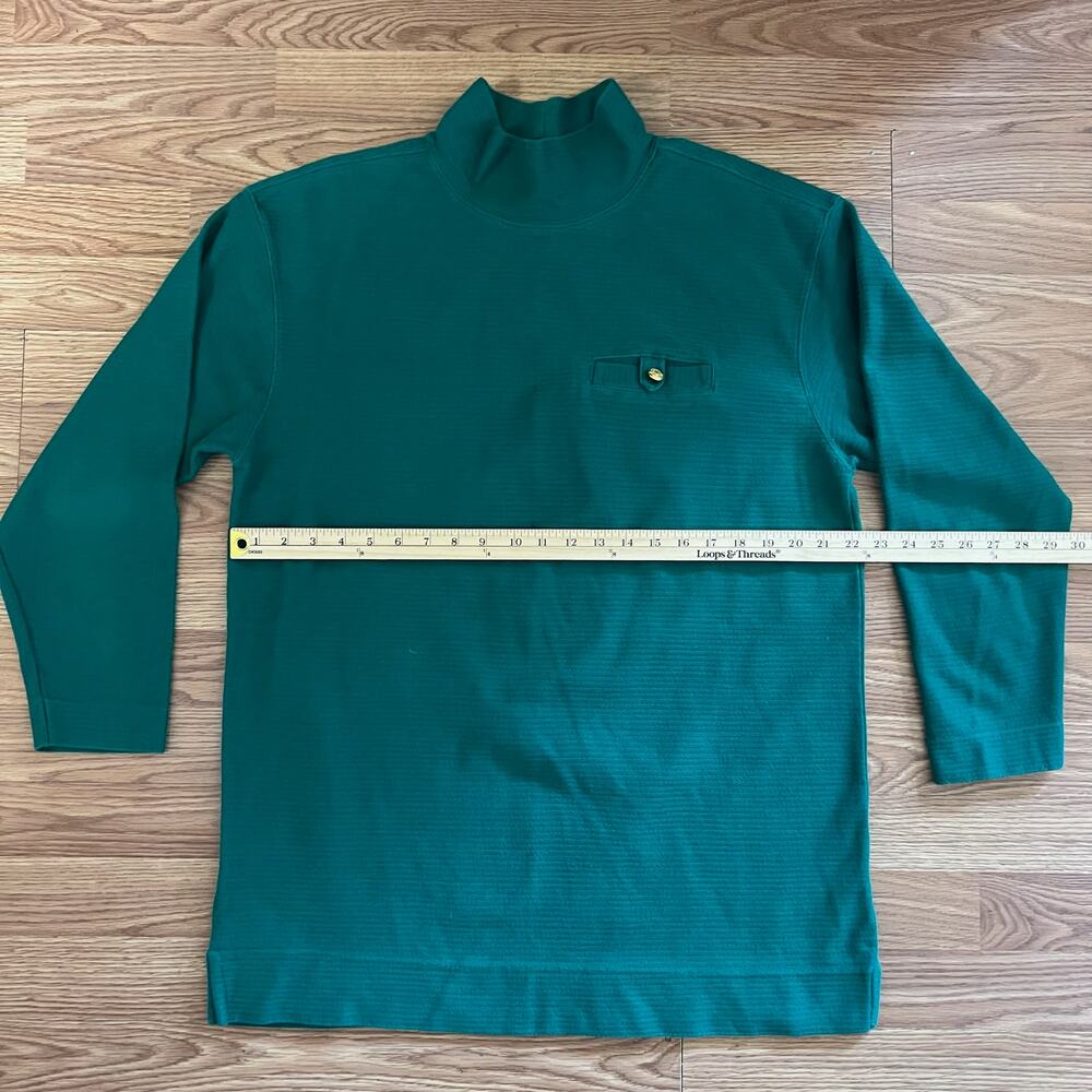 Vintage Talbots Sweater Womens XL Teal Cotton Waffle Knit Mock Neck Longline 90s - Picture 4 of 7